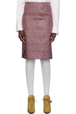 DRIES VAN NOTEN Jupe midi rose et noir à motif graphique en tissu jacquard