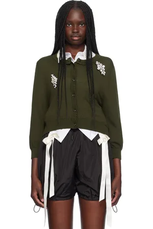 Simone Rocha Cardigan vert à appliqués floraux avec ornements facettés