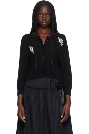 Simone Rocha Cardigan noir à appliqués floraux avec ornements facettés