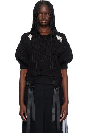 Simone Rocha Cardigan noir à appliqués floraux avec ornements facettés