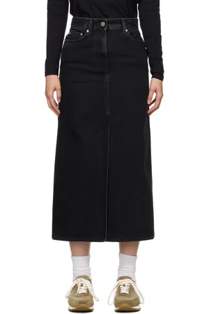 Loulou de Saison Jupe midi Rona noire en denim