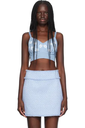 Dolce & Gabbana Soutien-gorge léger bleu à logos en tricot jacquard