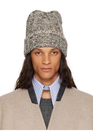 Maison Margiela Bonnet gris et beige en laine Shetland