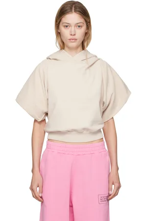 Maison Margiela Pull à capuche beige à manches évasées