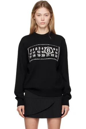 Maison Margiela Pull noir à logo en tricot jacquard