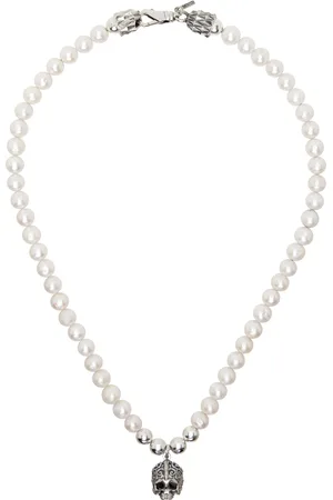 EMANUELE BICOCCHI Collier blanc et argenté à perles et à pendentif de crâne