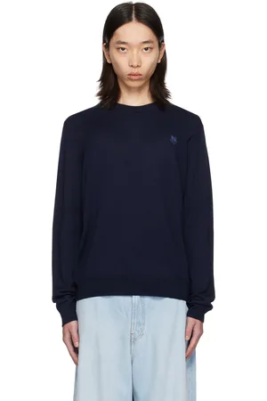 Maison Kitsuné Pull bleu marine à logo de renard