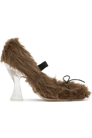 Simone Rocha Chaussures à talon sablier de style ballerines brunes en fourrure synthétique