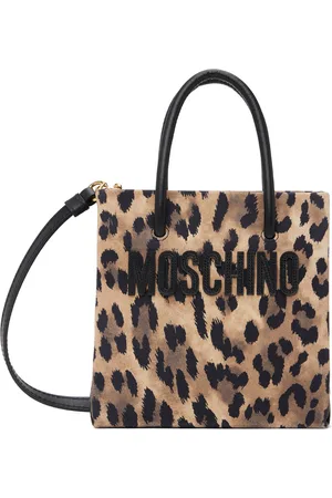 Moschino Sac beige et noir en suède à motif léopard