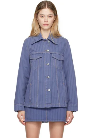 Ganni Blouson bleu en denim surteint à rayures