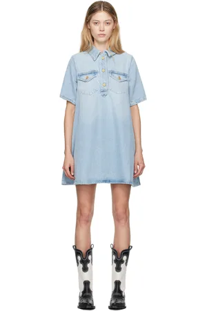 Ganni Robe courte bleue en denim à effet délavé