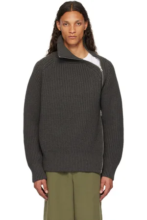 DRIES VAN NOTEN Col roulé gris en tricot côtelé