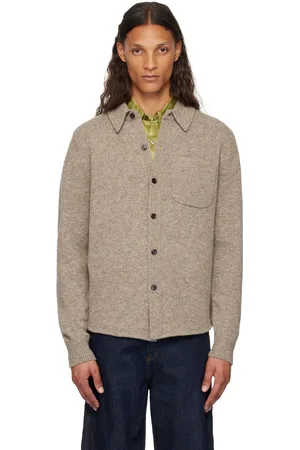 DRIES VAN NOTEN Cardigan gris à col classique