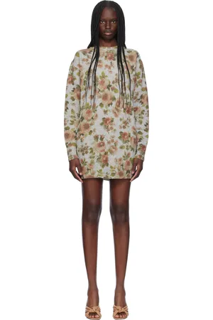 BLUMARINE Robe courte gris et vert à motif fleuri