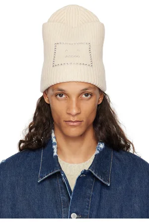 Acne Studios Bonnet beige à logo Face en pierres du Rhin