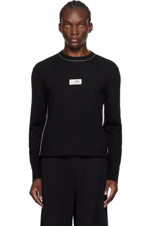 Maison Margiela Pull noir en laine vierge à écusson à logo