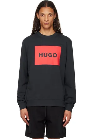 HUGO BOSS Pull molletonné bleu marine à logo imprimé
