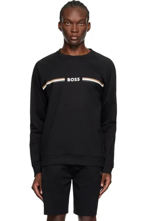 HUGO BOSS Pull molletonné noir à rayures emblématiques