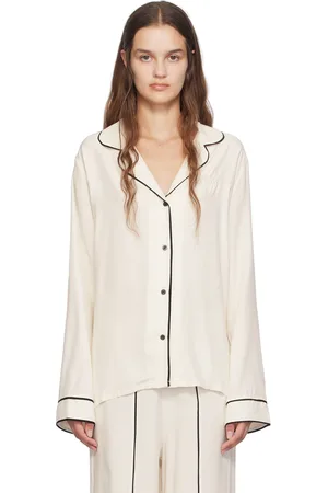 HUGO BOSS Chemise de pyjama blanc cassé à logo brodé