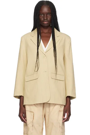 Ganni Veston de tailleur droit beige à rayures