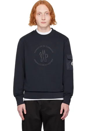 Moncler Pull molletonné bleu marine à logo contrecollé