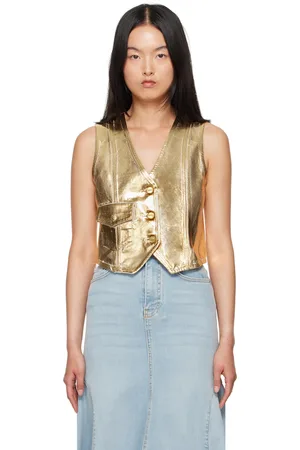 Ganni Gilet doré métallisé en denim