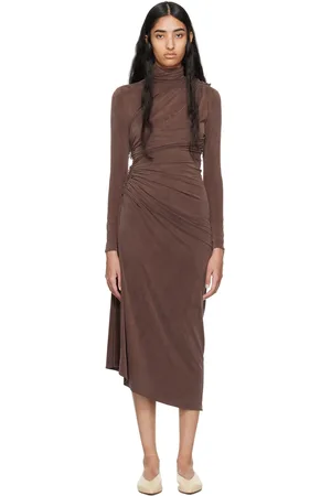 Atlein Robe midi brune à effet ruché
