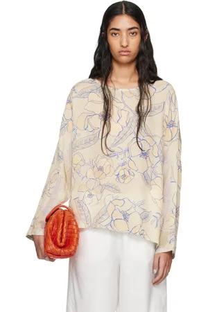 DRIES VAN NOTEN Chemisier jaune et bleu à ourlet asymétrique