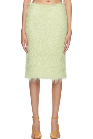 DRIES VAN NOTEN Jupe midi verte en fourrure synthétique de mohair