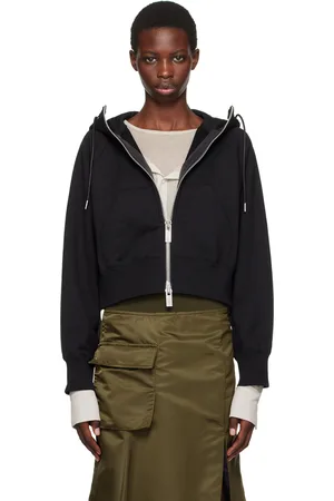 SACAI Pull à capuche noir à glissière
