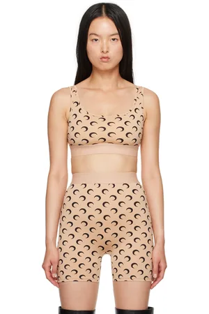 Marine Serre Soutien-gorge de sport brun clair à motif à logos