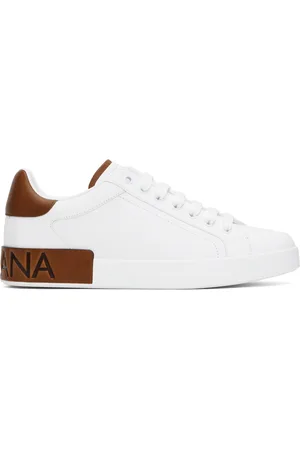 Dolce & Gabbana Baskets Portofino blanc et brun en cuir de veau