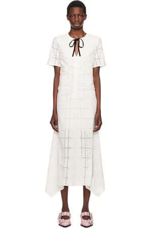 Ganni Robe longue blanche en broderie anglaise
