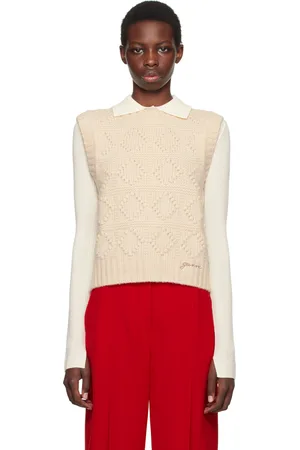 Ganni Gilet beige en tricot câblé