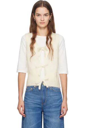 Ganni Gilet léger blanc cassé en mohair à attaches à nouer