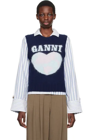 Ganni Gilet bleu marine à image à logo