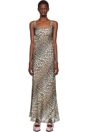 Ganni Robe longue brune à motif léopard imprimé