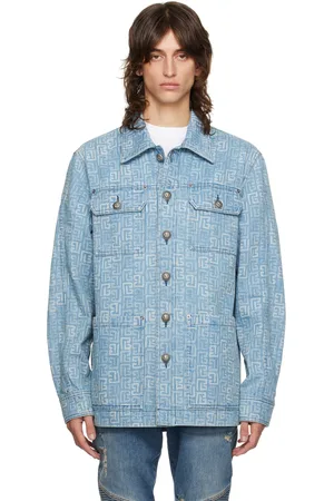 Balmain Blouson bleu en denim à monogrammes et à boutons