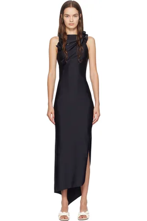COPERNI Robe longue asymétrique noire à appliqués floraux
