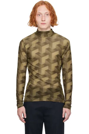 DRIES VAN NOTEN Col roulé kaki à motif graphique