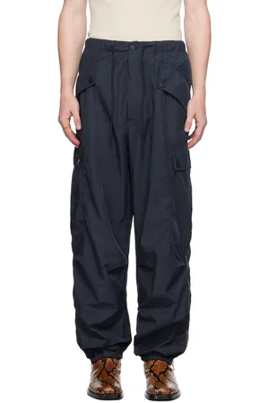 DRIES VAN NOTEN Pantalon cargo bleu marine à cordon coulissant