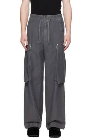 DRIES VAN NOTEN Pantalon cargo gris à cordon coulissant