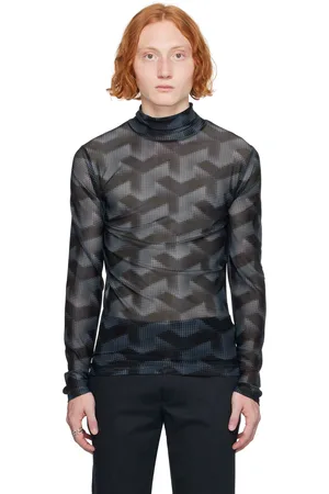 DRIES VAN NOTEN Col roulé bleu marine à motif graphique