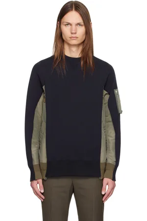 SACAI Pull molletonné bleu marine et kaki à panneaux