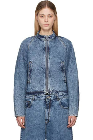 Alaïa Blouson de style motard bleu en denim