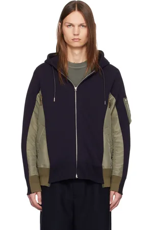 SACAI Pull à capuche bleu marine et kaki à panneaux