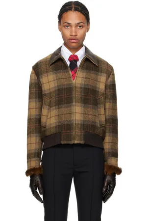Ernest W. Baker Blouson brun en laine vierge à carreaux