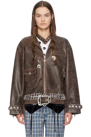 Chopova Lowena Blouson brun en cuir à mousquetons