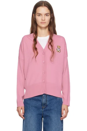 Moschino Cardigan rose à écusson à logo