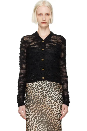 Ganni Cardigan noir en tricot de fil bouclé